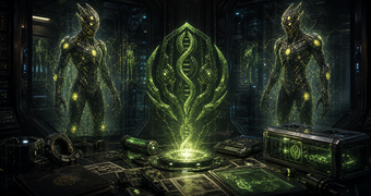 Cinematic Enoema archive image of a Kanden-family bioelectric witnesses reconstructed from restricted identity evidence
