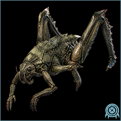 Alpha Hopper with horned head, long jumping limbs, and clawed forelimbs.