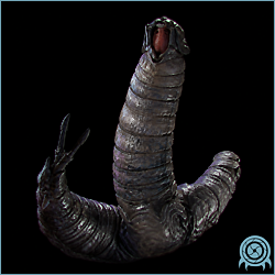 Department of Scientific Intelligence archive scan of Amorbis showing large segmented subterranean xenoform with armored head, wormlike body, and dark-energy contamination.