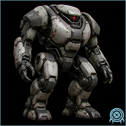 Armored Bot, a reinforced Talvania station-security mechanoid with a plated chassis and integrated guard systems.