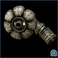 Autom hovering above a ruin corridor on SR388, with its suspended chassis and downward-facing flame assembly active.