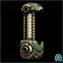 Department of Scientific Intelligence archive scan of Autrack showing Chozo defense droid with extensible neck, protected chassis, and plasma cannon assembly.