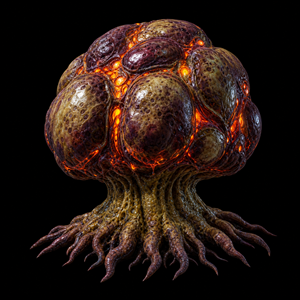 Department of Scientific Intelligence placeholder scan of Blastcap showing volatile fungal cap, toxin chamber, root network, and spore-release telemetry.