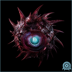 Department of Scientific Intelligence archive scan of Core X showing armored X Parasite shell, central eye-port, weapon-mimic aperture, and fragment release telemetry.