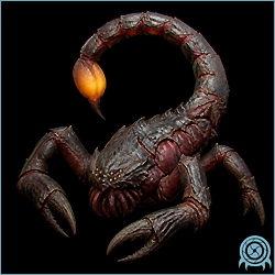 Corpius, a large ZDR crawler with eight yellow eyes, muscular forelimbs, and a long ridged tail ending in a luminous bulb.