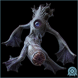 Cyclops X shown as an X-mimicked Zazabi form in BSL Sector 2, with a tall transparent segmented body, purple internal structures, one large eye, and an underside mouth.