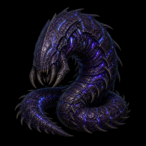 Department of Scientific Intelligence archive placeholder scan of Dark Amorbis showing tunneling guardian morphology, Dark Sphere attachment, and mouth-core telemetry.