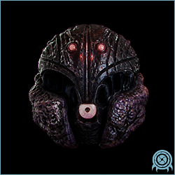 Dark Quad command module hovering above a possessed main body in an Aetherian sanctuary, showing the floating armored core, beam aperture, and protective shield.