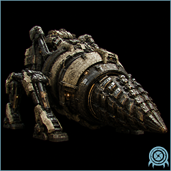 Diggernaut, a large weathered Chozo excavation machine with a tracked body, articulated drilling arms, and a broad armored head assembly.