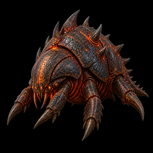 Department of Scientific Intelligence archive scan of Firespawn showing placeholder firespawn telemetry, magma-born body, superheated outer shell, vibration sensing, and volcanic predator behavior.