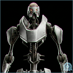 Department of Scientific Intelligence scan of Ghor, a cybernetic hunter whose armored body integrates directly with external machinery.