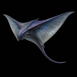 Department of Scientific Intelligence xenobiology scan of the Glider showing flattened aerial body, buoyant tissue, magnetic field response, and cold-cavern drift posture.