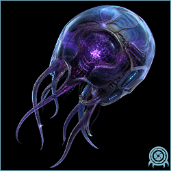 Human Core X emerging from a B.S.L. crew-member mimic, showing the thorny Hard Core-X body, central eye aperture, and Wide Beam discharge inside the Main Boiler control area.