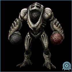 Department of Scientific Intelligence xenobiology scan of Ing Smasher, Luminoth assault mechanoid, showing corrupted heavy-drone structure.