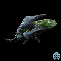 Green Kralee insectoid with a bright green head crystal, compact limbs, and segmented body moving across Temple Grounds stonework.