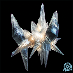 Light Bringer crystalline support organism with a bright central glow and translucent blue-white crystal spines, isolated against a black archive background.