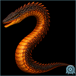 Department of Scientific Intelligence archive scan of Magmoor showing lava-dwelling fire serpent anatomy, sonar navigation, heat-zone adaptation, and frigid vulnerability telemetry.