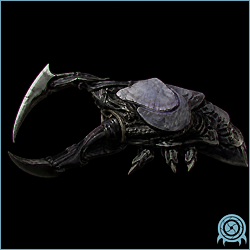Mechlops Luminoth security mechanoid with a single armored eye, circular jaw assembly, and compact tracked body in a black telemetry frame.