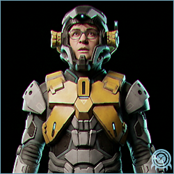 Department of Scientific Intelligence personnel scan of Myles MacKenzie, a Federation field-support engineer in dark and yellow protective gear.