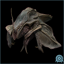 Mystery Creature, the adolescent Ridley-clone form shown as an armored lizard-like body with a long tail and pale dorsal growths.
