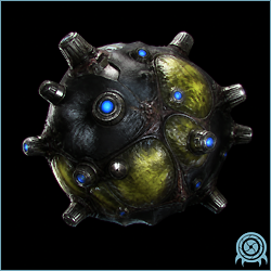 Preed Space Pirate cybernetic gas-bioform floating over Torvus Bog ground with a rounded pressure body and visible mechanical fittings.