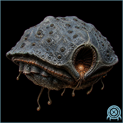 Puddlespore floating in a Magmoor lava channel on Tallon IV, its armored shell open to show the exposed mantle and glowing upper spots.