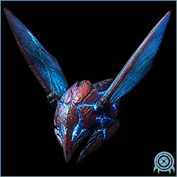 Quetshocker, an airborne X composite with a blue electrical carapace, pointed wing-like extensions, and a Quetzoa-derived body form.
