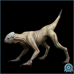 Reptilicus Hunter on a Bryyo cliffside, showing its pale muscular reptilian frame, raised energy whip, and throwing chakram.