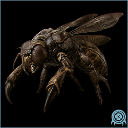 Blue Super Kihunter with crystalline head growths and pink wings shown in a BOTTLE SHIP biological archive scan.