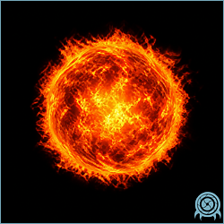 Thermo Sphere, an orange luminous spherical entity shown with a flame-like outer corona.