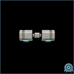 T.P.O. Chozo utility automaton with twin gray cylindrical housings joined by a narrow central chassis, isolated against a black archive background.
