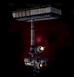 Department of Scientific Intelligence archive scan of Turret Luminoth showing Luminoth heavy defense turret, beam weapon housing, temple-defense mount, and Ing-war telemetry.