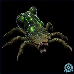 Yamplot-X, an X-derived Yampa form with a green segmented carapace, multiple jointed legs, and a dark open mouth.