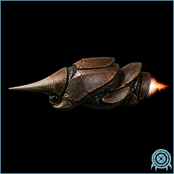 Yumee accelerating out of a vine-lined SR388 ground crevice, showing its segmented limbless body, single front eye, sharp horn, and flame-producing rear orifice.