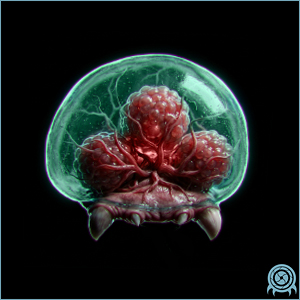 Restricted Metroid archive scan of Metroid Larva / Hatchling showing soft carapace, buoyant body, imprinting response, and early energy-drain tissues.