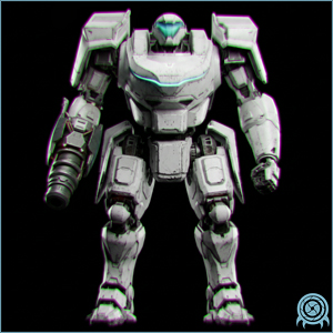 Galactic Federation technology archive image of Federation Golem Mech, showing Operation Golem mechanized battle armor profile