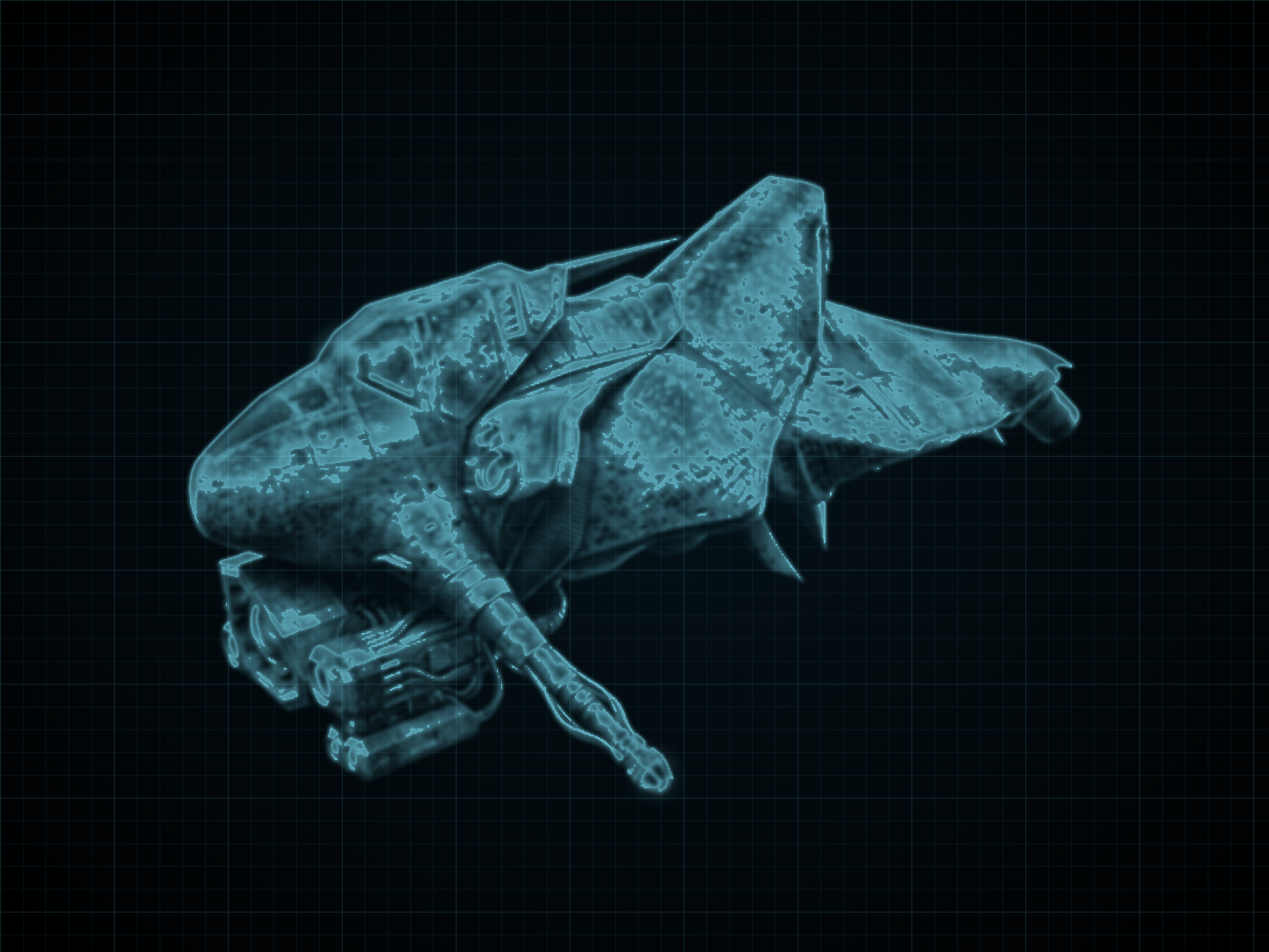Source-locked cyan technical blueprint of Anvil-Class Troop Carrier on a black grid.