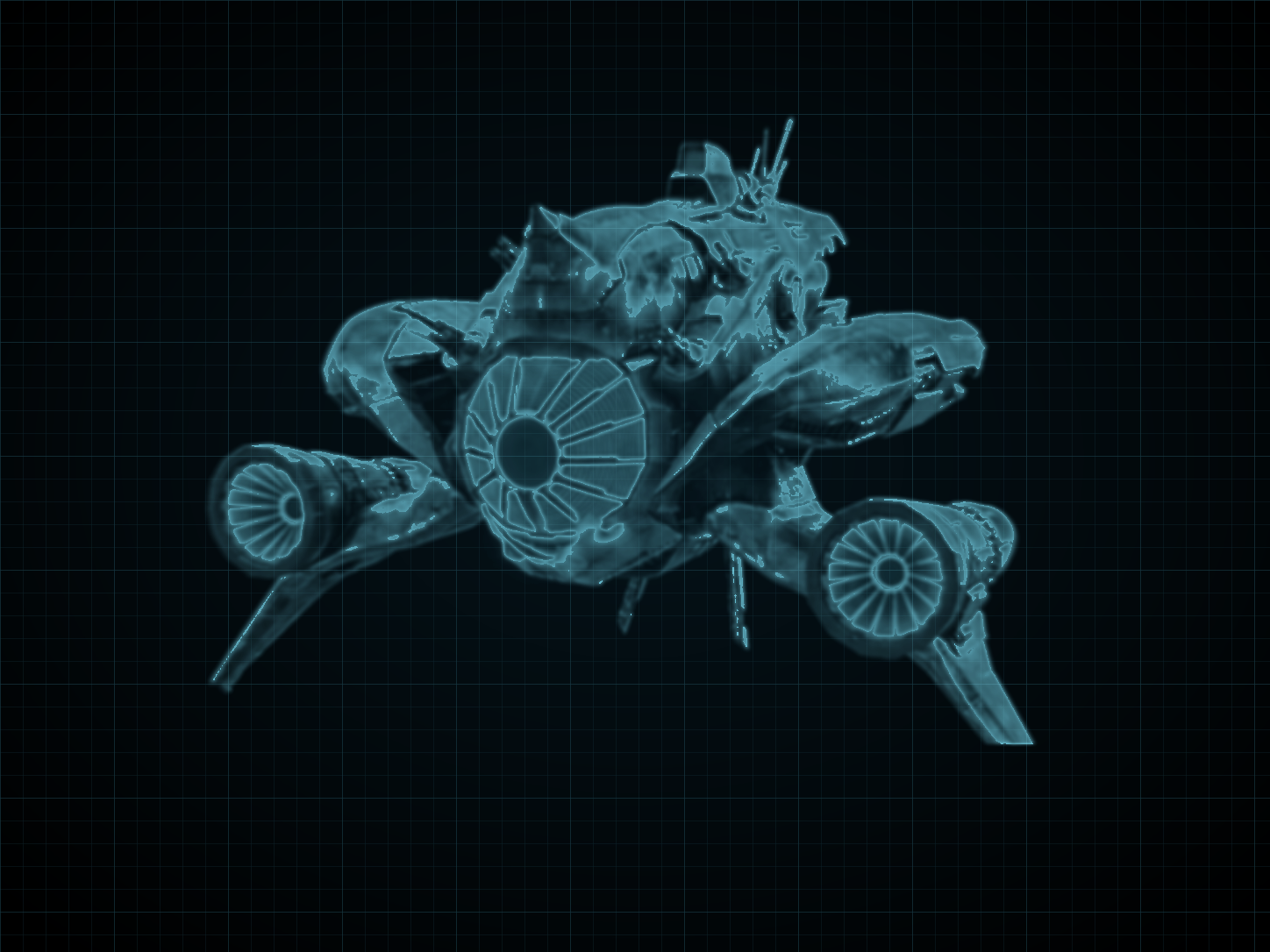 Source-locked cyan technical blueprint of Colossus-Class Warship on a black grid.