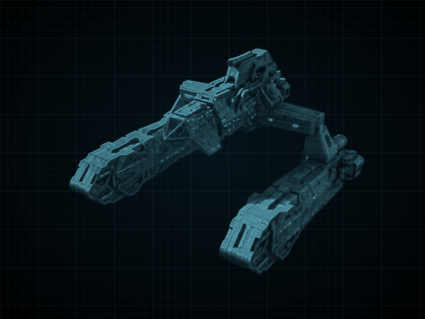 Source-locked cyan technical blueprint of Orpheon-Class Research Frigate on a black grid.