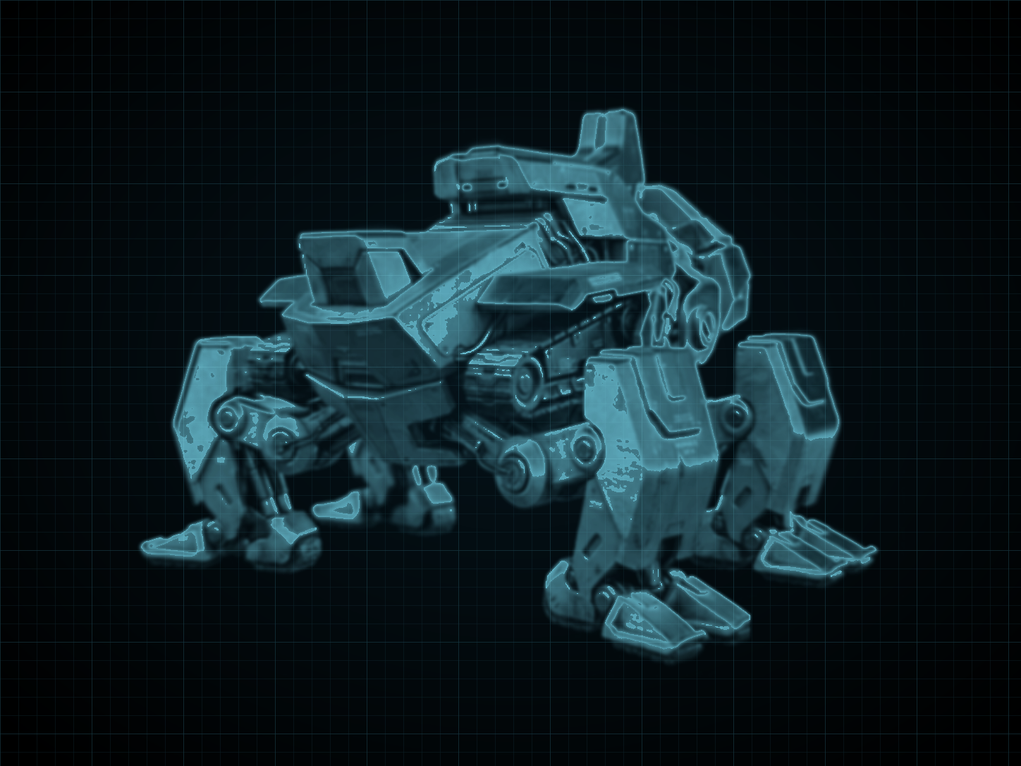 Source-locked cyan technical blueprint of RB133 Auricrusher on a black grid.