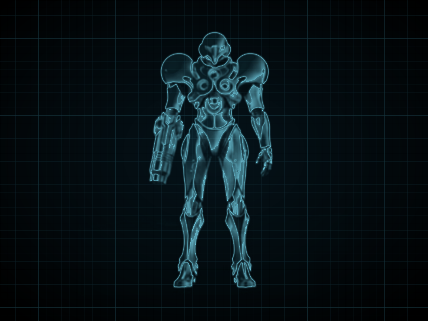 Source-locked cyan technical blueprint of Light Suit on a black grid.