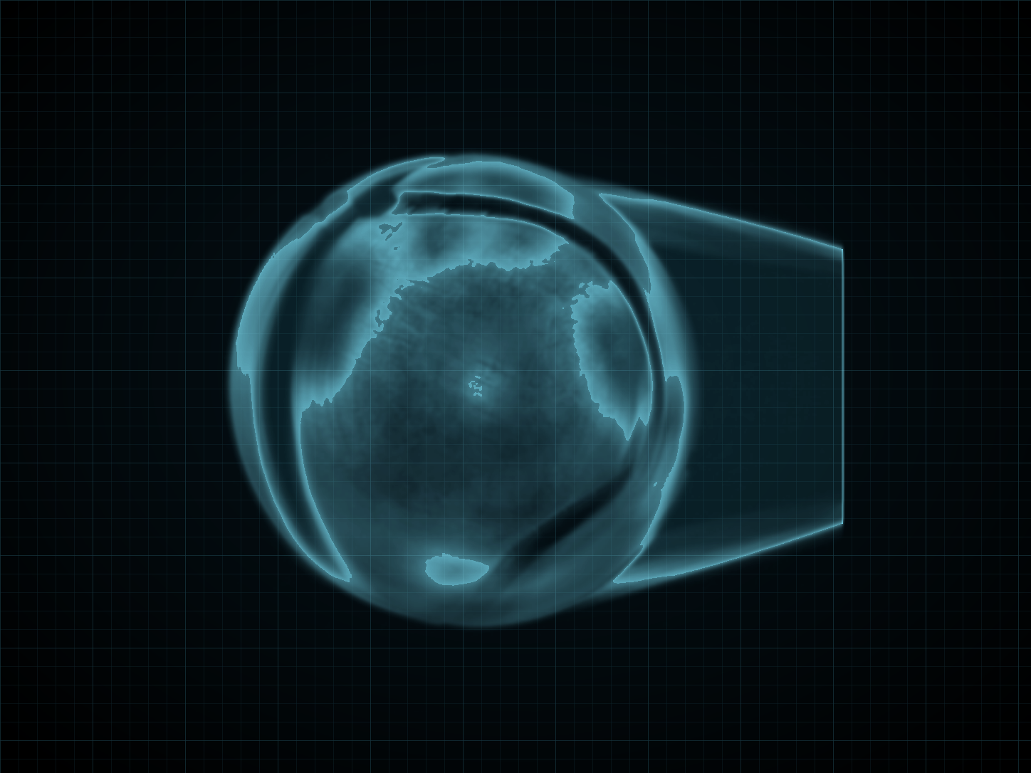 Source-locked cyan technical blueprint of Boost Ball on a black grid.