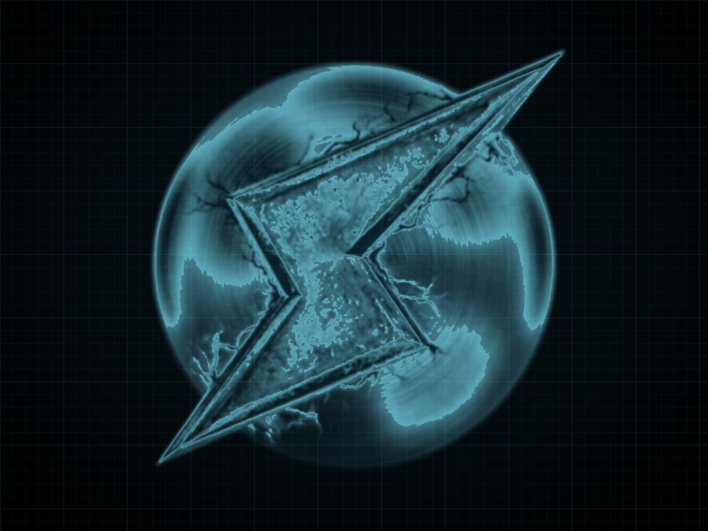 Source-locked cyan technical blueprint of Screw Attack on a black grid.