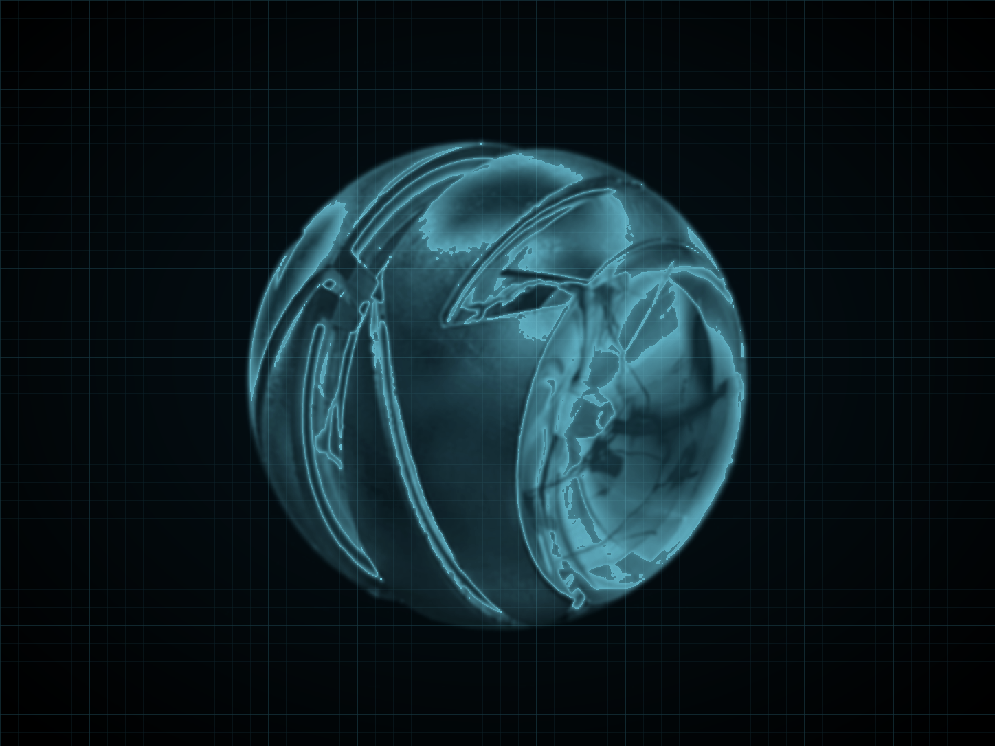 Source-locked cyan technical blueprint of Spider Ball on a black grid.