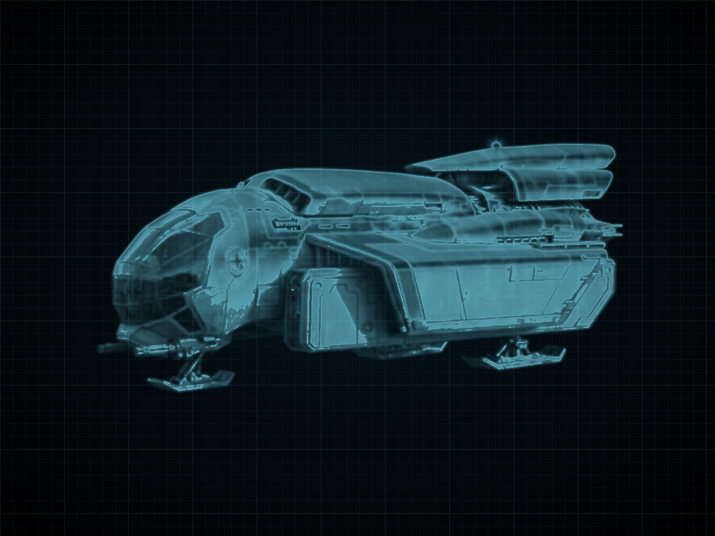 Source-locked cyan technical blueprint of Asclepius-Class Military Transport on a black grid.