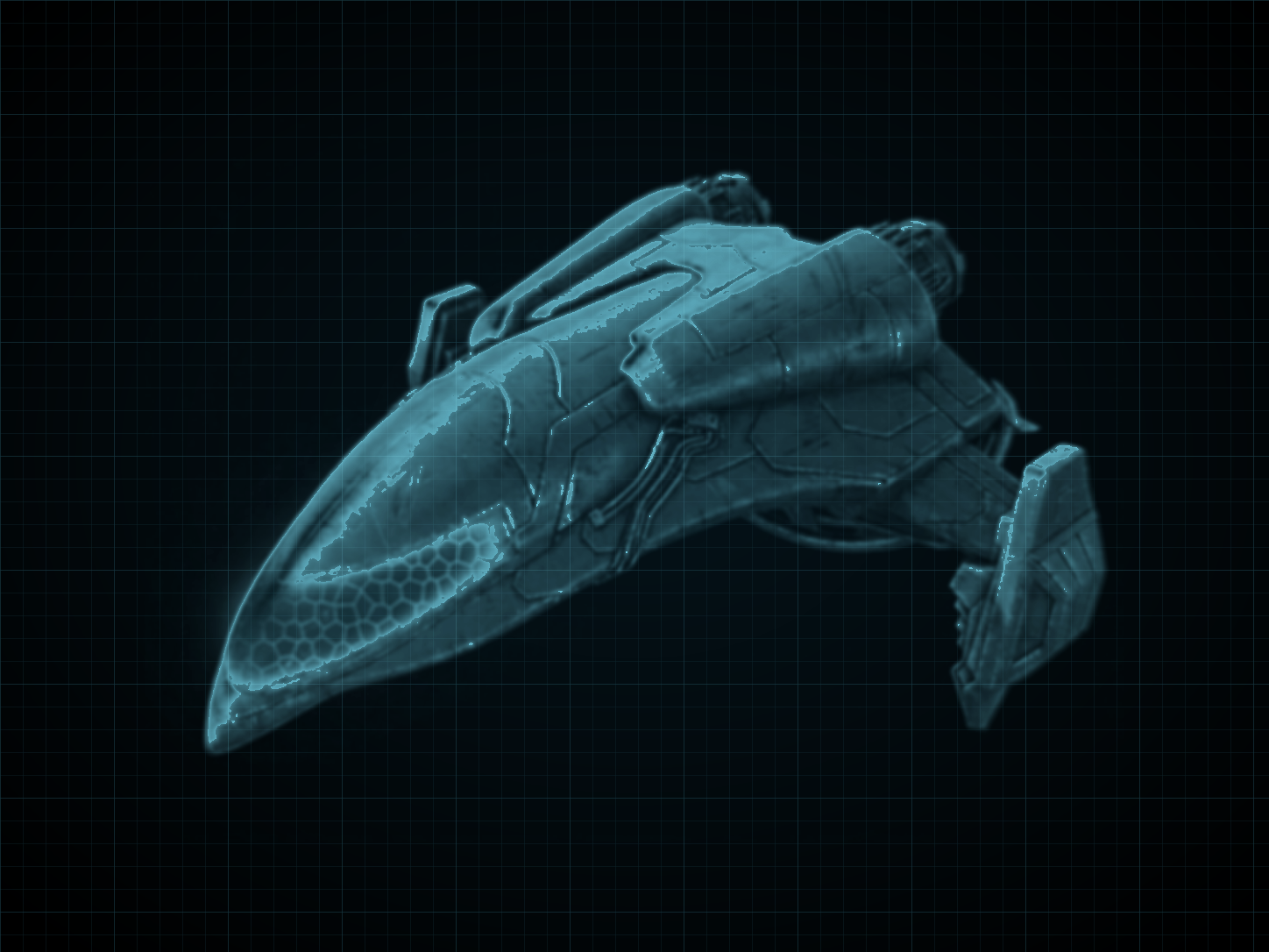 Source-locked cyan technical blueprint of Gunship: B.S.L. Interdiction / ZDR Pattern on a black grid.