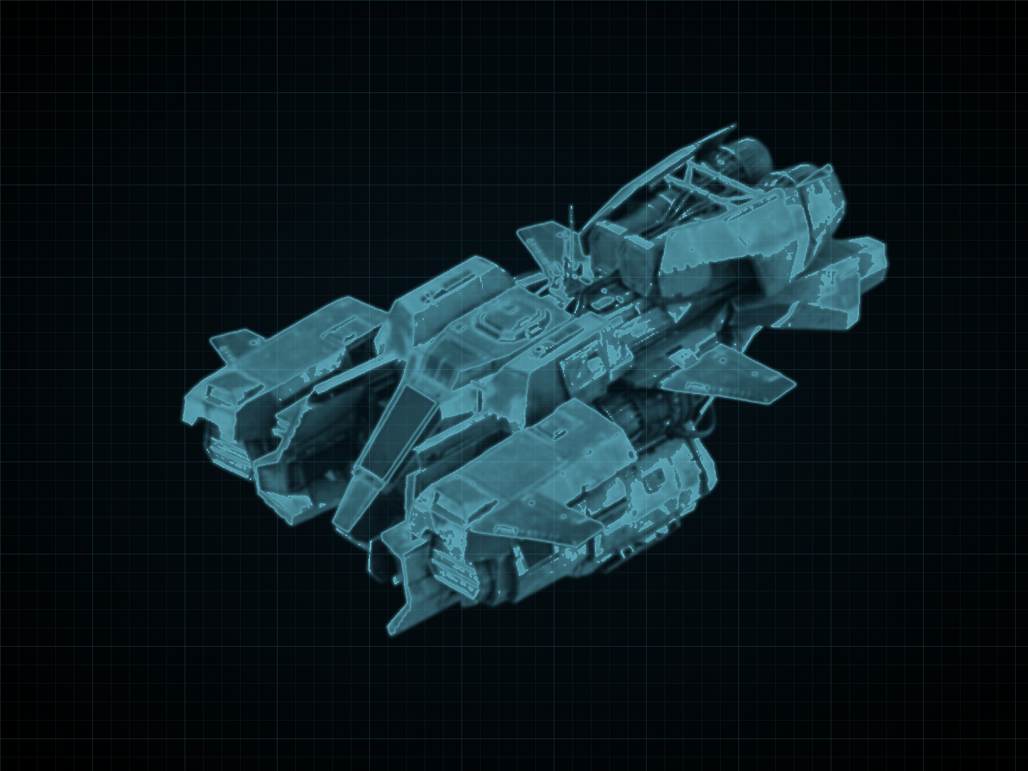 Source-locked cyan technical blueprint of Talos-Class Dropship on a black grid.