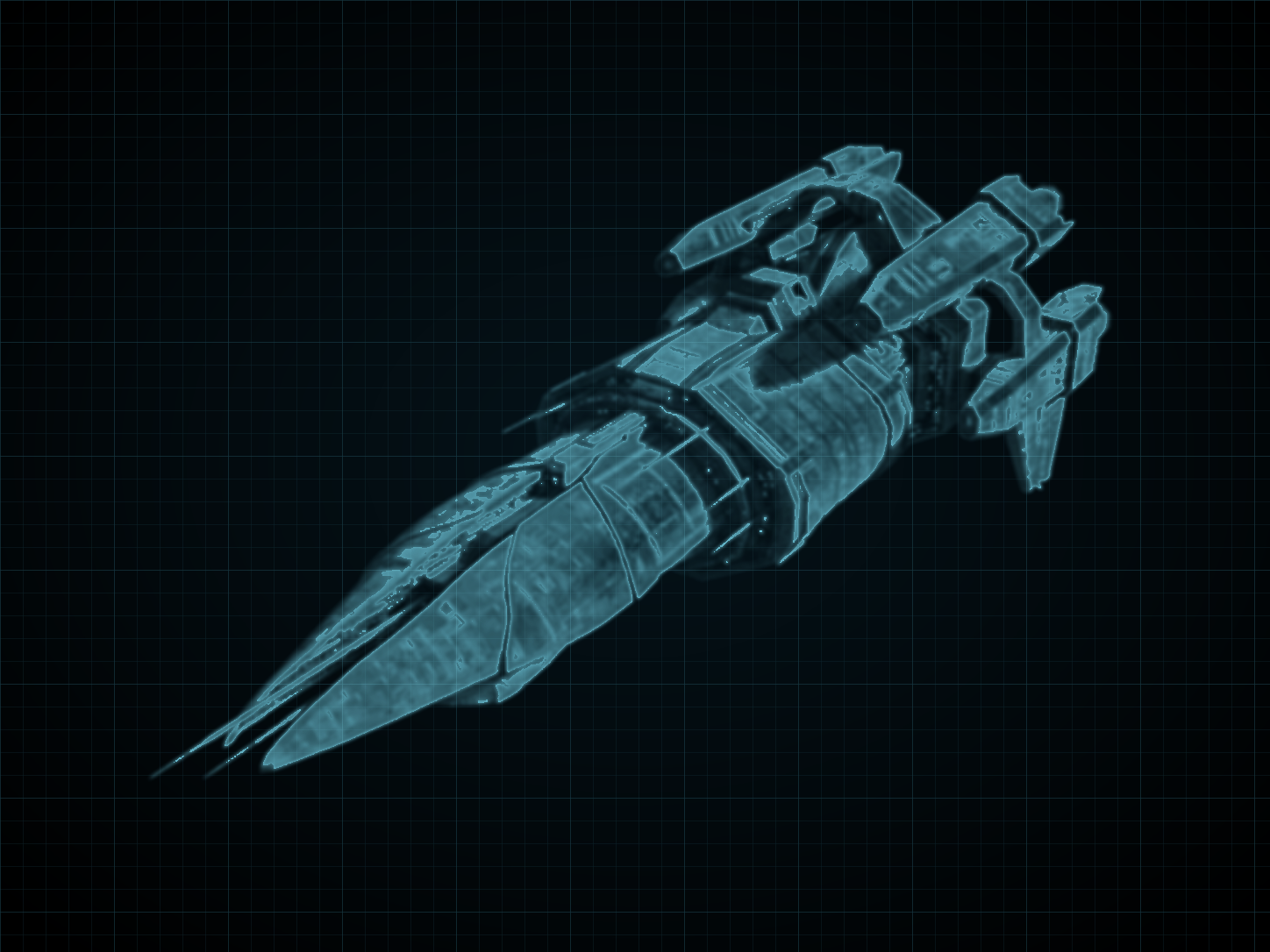 Source-locked cyan technical blueprint of Griffin-Class Frigate on a black grid.