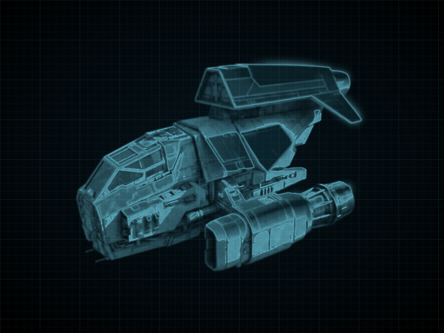 Source-locked cyan technical blueprint of Javelin-Class Starfighter on a black grid.