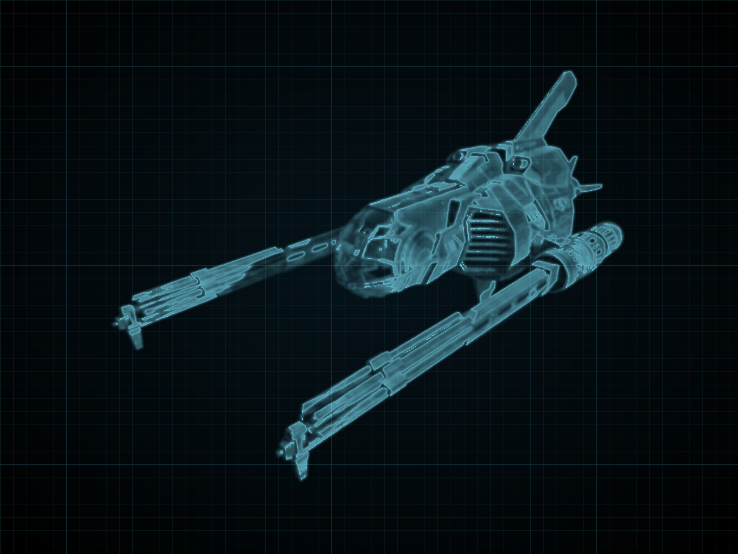 Source-locked cyan technical blueprint of Stiletto-Class Fighter on a black grid.